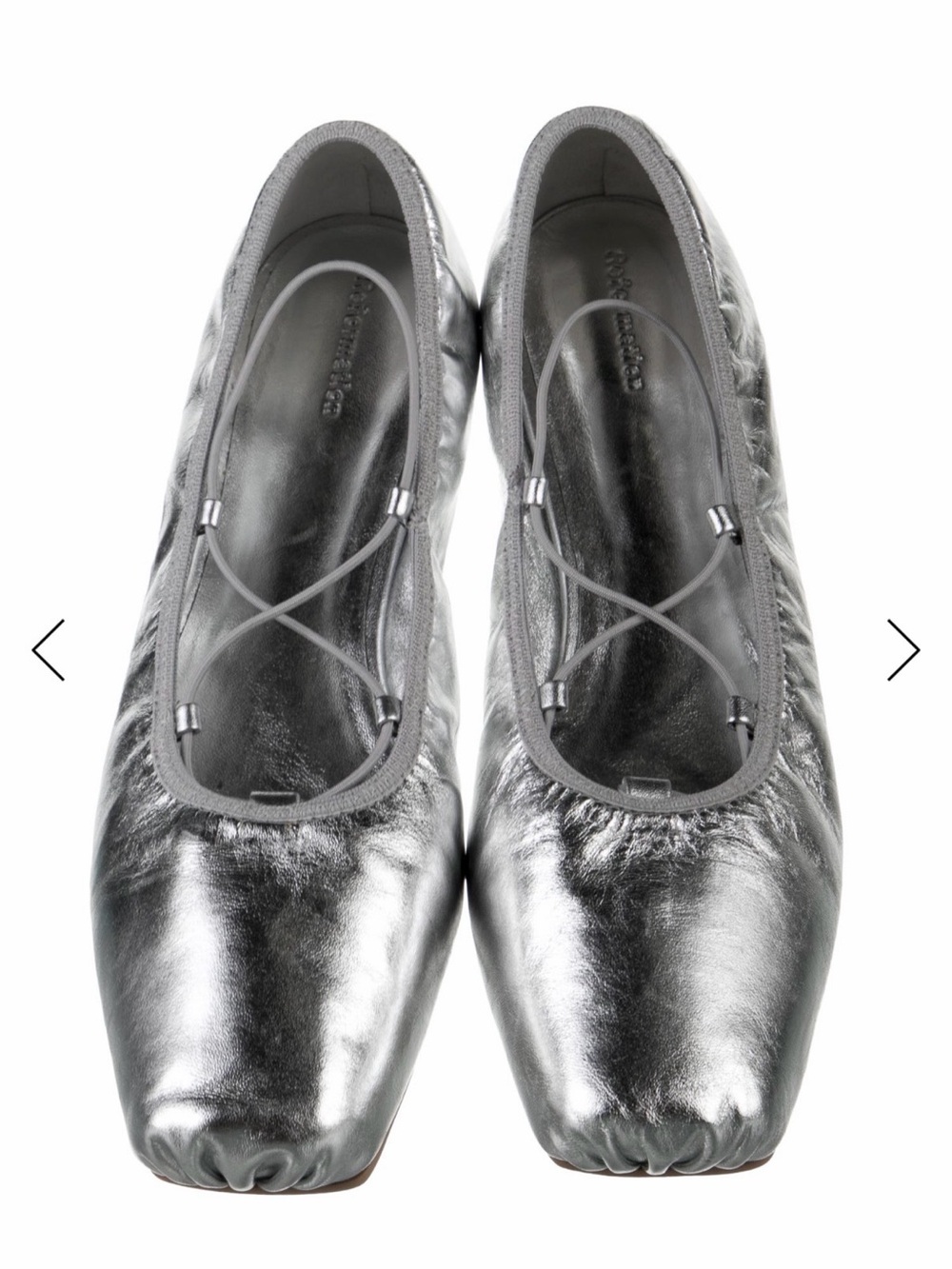 Reformation Silver Ballet Flats with Elastic Cross-Strap